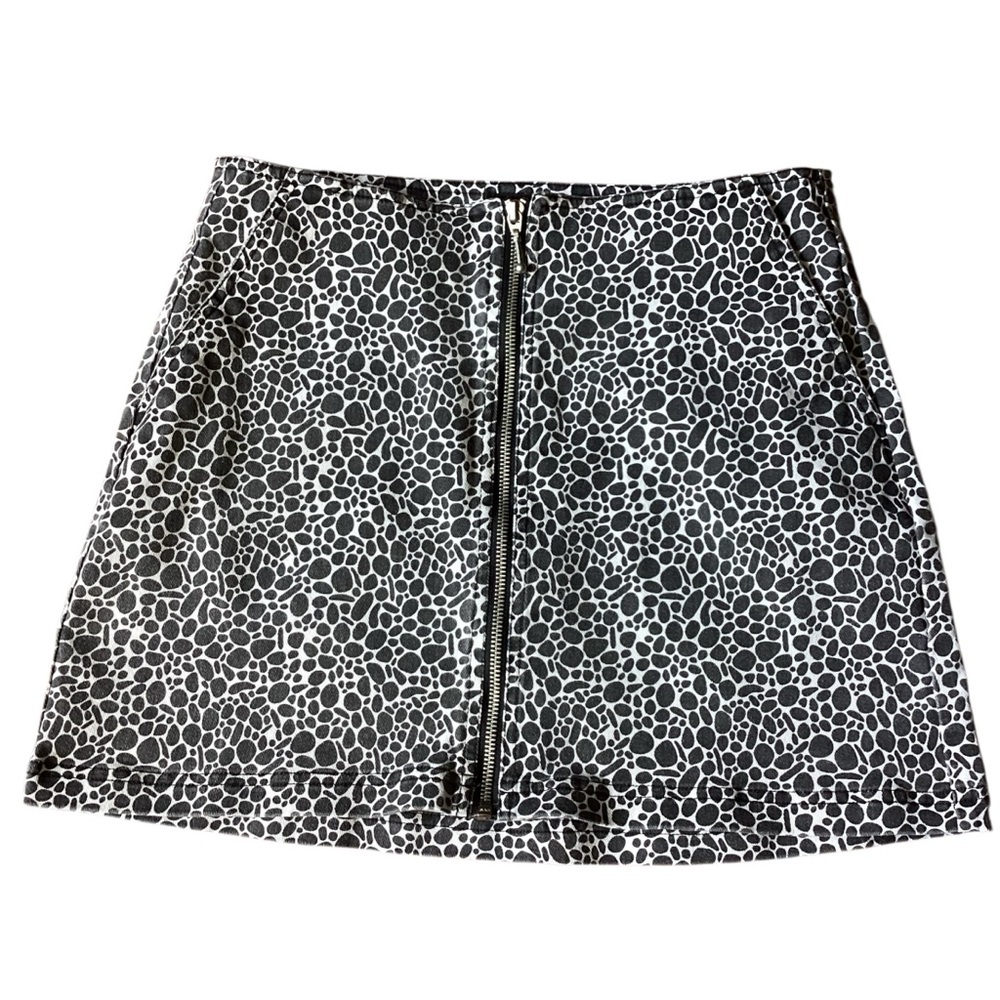 Obey Zip Front Mini Skirt Faded Black White Dot Print‎ Size 27